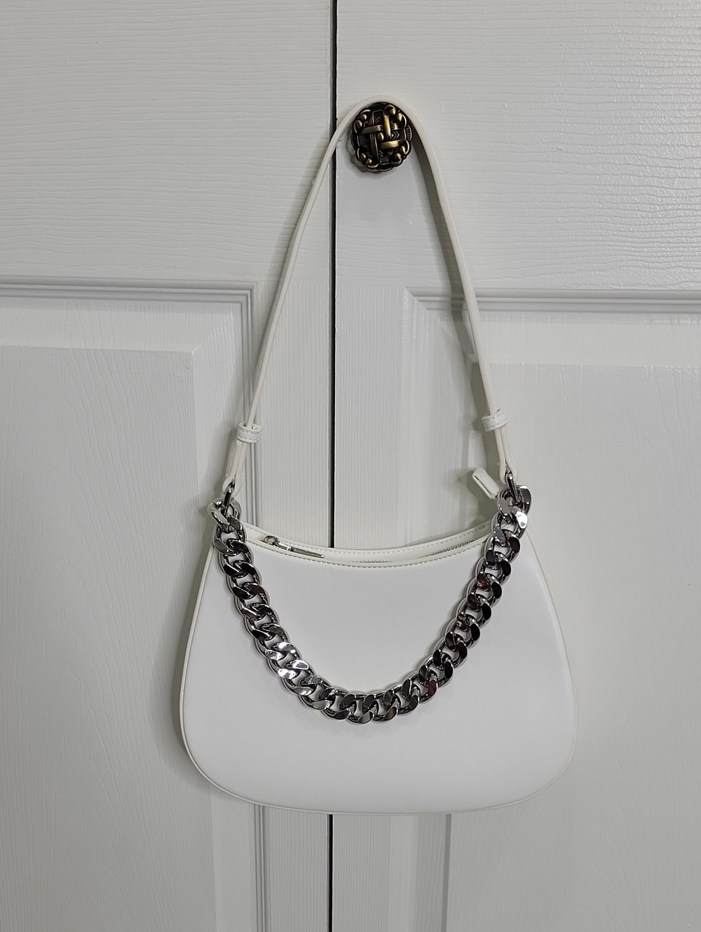Aqua White Shoulder Bag with Silver Chain